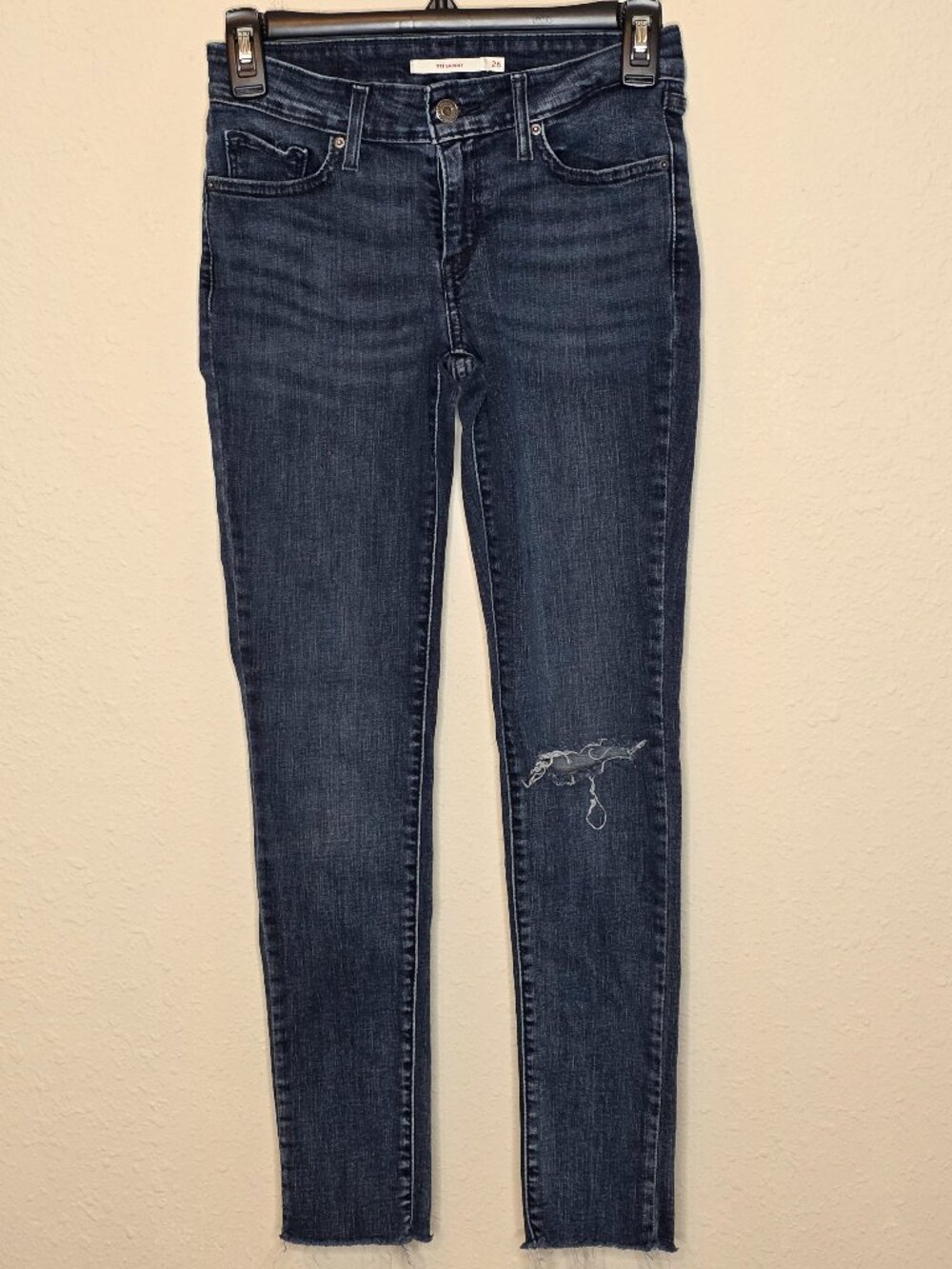 Levi's Black Label 711 Skinny Distressed, Unhemmed Denim Women's Jeans, Size 26"